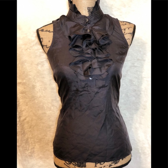 J. Crew Tops - J Crew Silk Ruffle Neck Black Sleeveless Dress Top